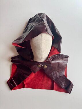 Handmade Maroon Oxblood Red Leather Hood Cowl Cosplay Costume Role Play